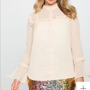 Ruffle Shoulder Flare Sleeve Blouse